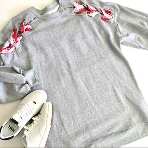 Gaelle Paris Ribbon Trim Dress Gray French Terry Pink and Red Logo Ribbon Size 6